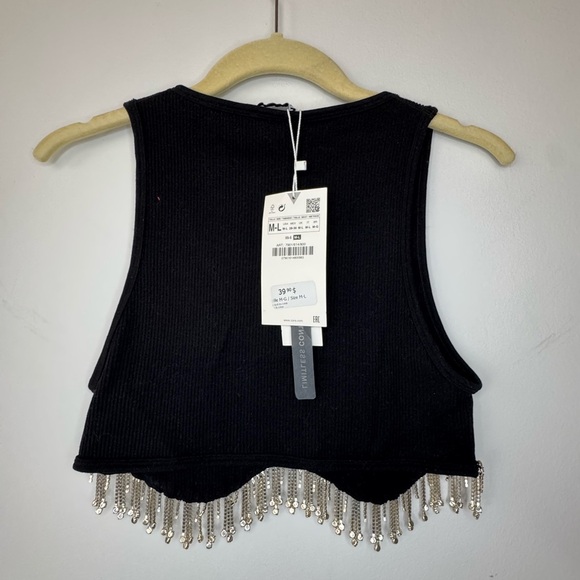 Zara Black Embellished Crop Tank Top - Picture 13 of 17